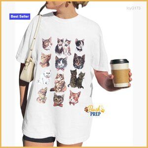 Oversized Cat Graphic Tee Women's Baggy Y2K T-Shirt Kawaii Aesthetic